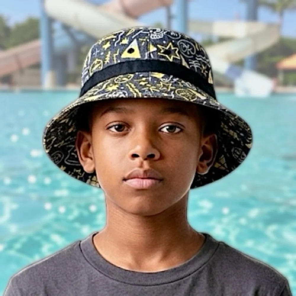 DaKine Big Kids Beach Bum Graphics Yellow Grey Black Bucket Hat Sz OS
